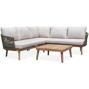 BUITEN living Maui lounge hoekbank tuin 3-delig | hardhout + touw | 230x230cm | olijfgroen