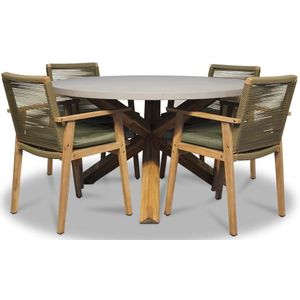 BUITEN living Nancy/Bergen dining tuinset 5-delig | betonlook  touw  | 135cm