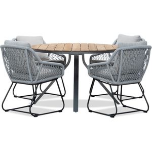 LUX outdoor living Dublin/Portofino Mouse Grey dining tuinset 5-delig | teakhout  touw | 120cm rond