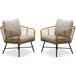 BUITEN living Flow loungestoel tuin set van 2 | wicker + aluminium | bamboe taupe