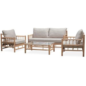BUITEN living Costa Rica stoel-bank loungeset 4-delig | bamboe look | hardhout | bamboe taupe