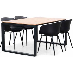 LUX outdoor living Helsinki Natural/Rikki zwart dining tuinset 5-delig | polywood  kunststof | 160cm