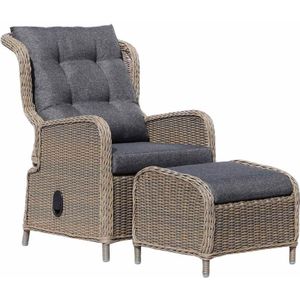 Denza Furniture Glasgow loungestoel tuin incl. voetenbank | wicker + aluminium | Ash Grey