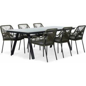 LUX outdoor living Oslo Grey/Seville olijfgroen dining tuinset 7-delig | polywood  touw | 220cm