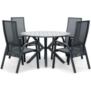 LUX outdoor living Cervo Grey/Mojito Negro dining tuinset 5-delig | polywood  textileen | 120cm rond