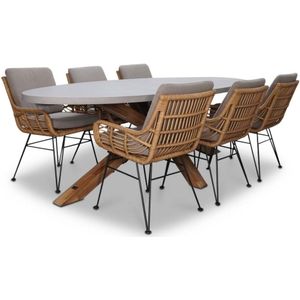 BUITEN living Livorno/Carlos taupe dining tuinset 7-delig | betonlook  hardhout | 240cm