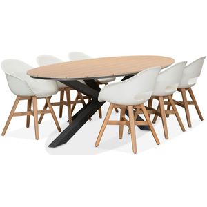 LUX outdoor living Dallas antraciet/Karlstad wit dining tuinset | 6 personen | polywood + kunststof | 220cm