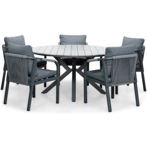LUX outdoor living Cervo Grey/Calgary antraciet dining tuinset 6-delig | polywood  touw | 144cm rond