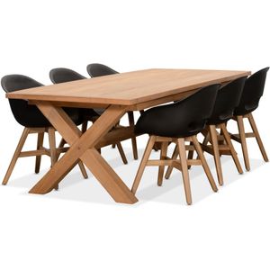 BUITEN living Riga/Karlstad zwart dining tuinset 7-delig | teakhout + kunststof | 250cm