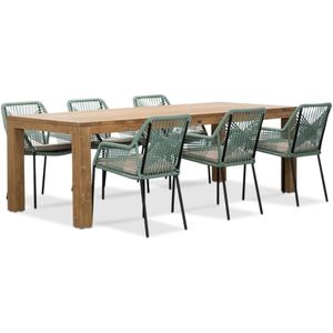 BUITEN living Victoria/Seville mint dining tuinset 7-delig | teakhout  touw | 240cm