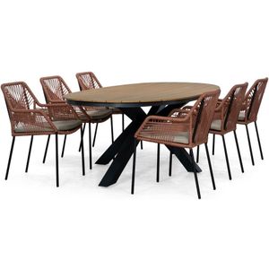 Lesli Living Arezzo/Seville terra dining tuinset 7-delig | polywood + touw | 240cm ovaal