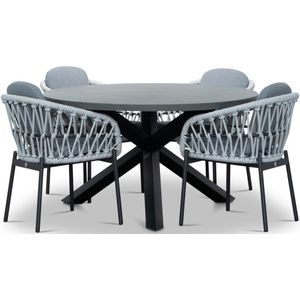 BUITEN living Meran/Bari wit dining tuinset 5-delig | betonlook  touw | 135cm rond