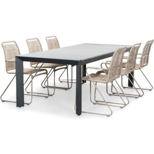 LUX outdoor living Cortona Grey/Gladys zand dining tuinset | 6 personen | polywood + touw | 220cm