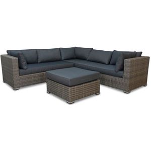 Denza Furniture Miami lounge hoekbank tuin 4-delig | wicker | 250x250cm | kobo grey (donkergrijs/donkerbruin)