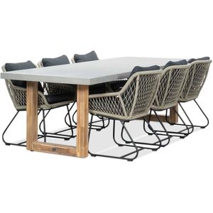 BUITEN living Lausanne/Portofino zand dining tuinset 7-delig | betonlook  touw | 250cm