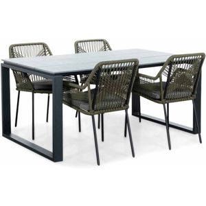 LUX outdoor living Helsinki Grey/Seville olijfgroen dining tuinset 5-delig | polywood  touw | 160cm