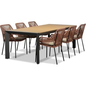 LUX outdoor living Cortona/Seville terra dining tuinset 7-delig | polywood + touw | 220cm