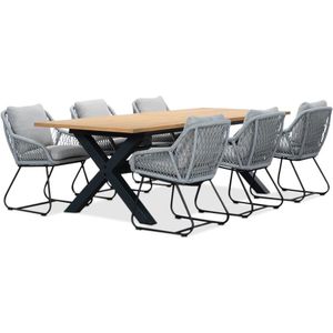 LUX outdoor living Lucan/Portofino Mouse Grey dining tuinset 7-delig | teakhout  touw | 240cm