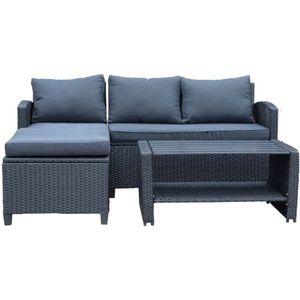 Denza Furniture Stockholm chaise longue loungeset 3-delig | wicker | 185cm | zwart