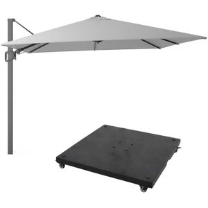 LUX outdoor living Milano T² zweefparasol 300x300cm light grey (lichtgrijs)  parasolvoet granietplaat 90kg met wieltjes