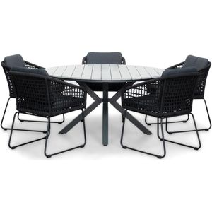 LUX outdoor living Cervo Grey/Tulum zwart dining tuinset 6-delig | polywood  touw | 144cm rond