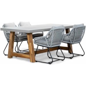 BUITEN living Veltis/Portofino Mouse Grey dining tuinset 5-delig | betonlook  touw | 200cm