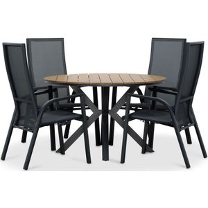 LUX outdoor living Cervo Natural/Mojito Negro dining tuinset 5-delig | polywood  textileen | 120cm rond