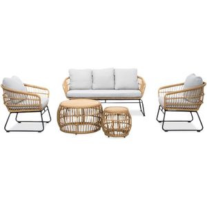 BUITEN living Arturo stoel-bank loungeset 5-delig | wicker + teakhout | bamboe taupe