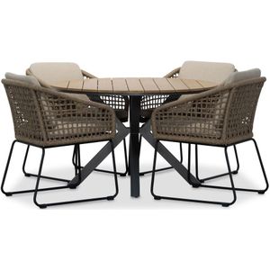 LUX outdoor living Cervo Natural/Tulum Sahara Dust dining tuinset | 4 personen | polywood + touw | 120cm rond