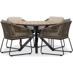 LUX outdoor living Cervo Natural/Tulum Sahara Dust dining tuinset 5-delig | polywood  touw | 120cm rond