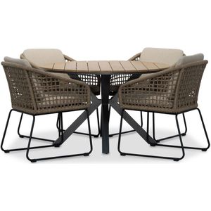 LUX outdoor living Cervo Natural/Tulum Sahara Dust dining tuinset 5-delig | polywood  touw | 120cm rond