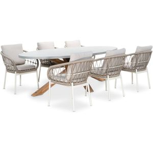 BUITEN living Livorno/Dakota bruin dining tuinset 7-delig | betonlook  touw | 240cm ovaal