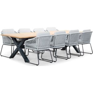 LUX outdoor living Lucan/Tulum Mouse Grey dining tuinset 9-delig | teakhout  touw | 300cm