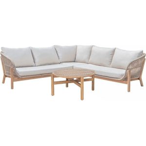 BUITEN living Braga lounge hoekbank tuin 5 personen | touw + hardhout | zand | 4-delig - 235x235cm