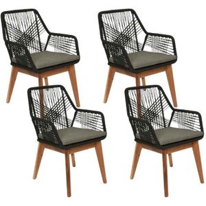 BUITEN living Seville dining tuinstoel set van 4 | touw  hardhout | zwart