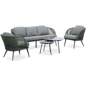 LUX outdoor living Vida stoel-bank loungeset 5-delig | aluminium + touw | donkergroen