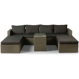 Denza Furniture Rio ligbed loungeset 5-delig | wicker | multi-functioneel | 258x193cm | kobo grey (donkergrijs/donkerbruin)