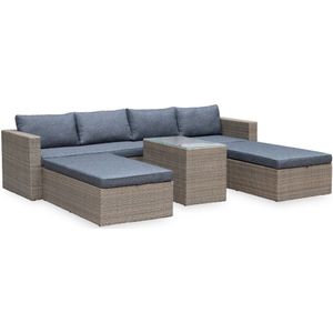Denza Furniture Rio ligbed loungeset 5-delig | wicker | multi-functioneel | 258x193cm | kobo grey (donkergrijs/donkerbruin)