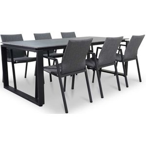 LUX outdoor living Helsinki Grey/Fardau negro dining tuinset 7-delig | polywood  textileen | 210cm