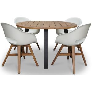 BUITEN living Cork/Karlstad wit dining tuinset 5-delig | hardhout  staal | 135cm rond