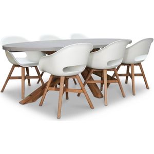 BUITEN living Livorno/Karlstad wit dining tuinset | 6 personen | betonlook + kunststof | 240cm