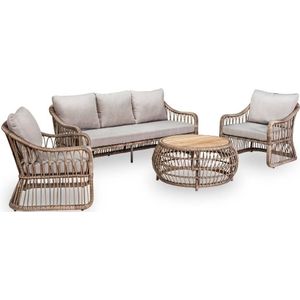 BUITEN living Bruno stoel-bank loungeset 4-delig | wicker  teakhout | bamboe taupe