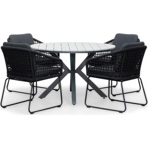 LUX outdoor living Cervo Grey/Tulum zwart dining tuinset 5-delig | polywood  touw | 120cm rond