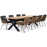 LUX outdoor living Lucan/Carlos antraciet dining tuinset 9-delig | teakhout  wicker | 300cm