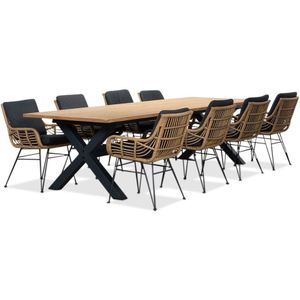 LUX outdoor living Lucan/Carlos antraciet dining tuinset 9-delig | teakhout  wicker | 300cm