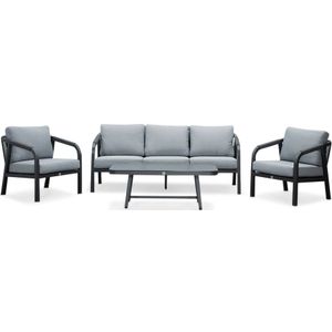 LUX outdoor living Attica stoel-bank loungeset 4 personen | aluminium + touw | antraciet | 4-delig
