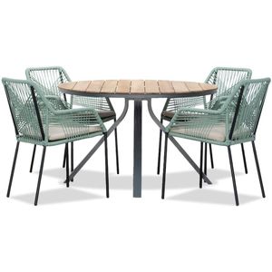 LUX outdoor living Dublin/Seville mint dining tuinset 5-delig | teakhout  touw | 120cm rond