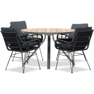 LUX outdoor living Dublin/Carlos charcoal (donkergrijs/antractiet) dining tuinset 5-delig | teakhout  wicker | 120cm
