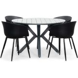 LUX outdoor living Cervo Grey/Rikki zwart dining tuinset 5-delig | polywood  kunststof | 120cm rond