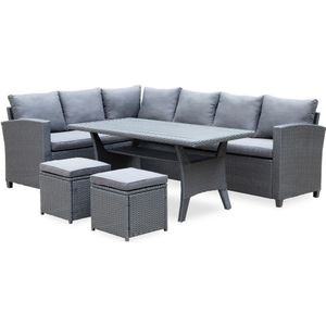 Denza Furniture Stockholm dining loungeset incl. hockers 5-delig | wicker | 245x169cm | zwart